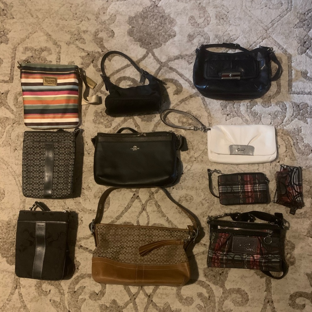 Lot of 10 Coach purses and accessories.